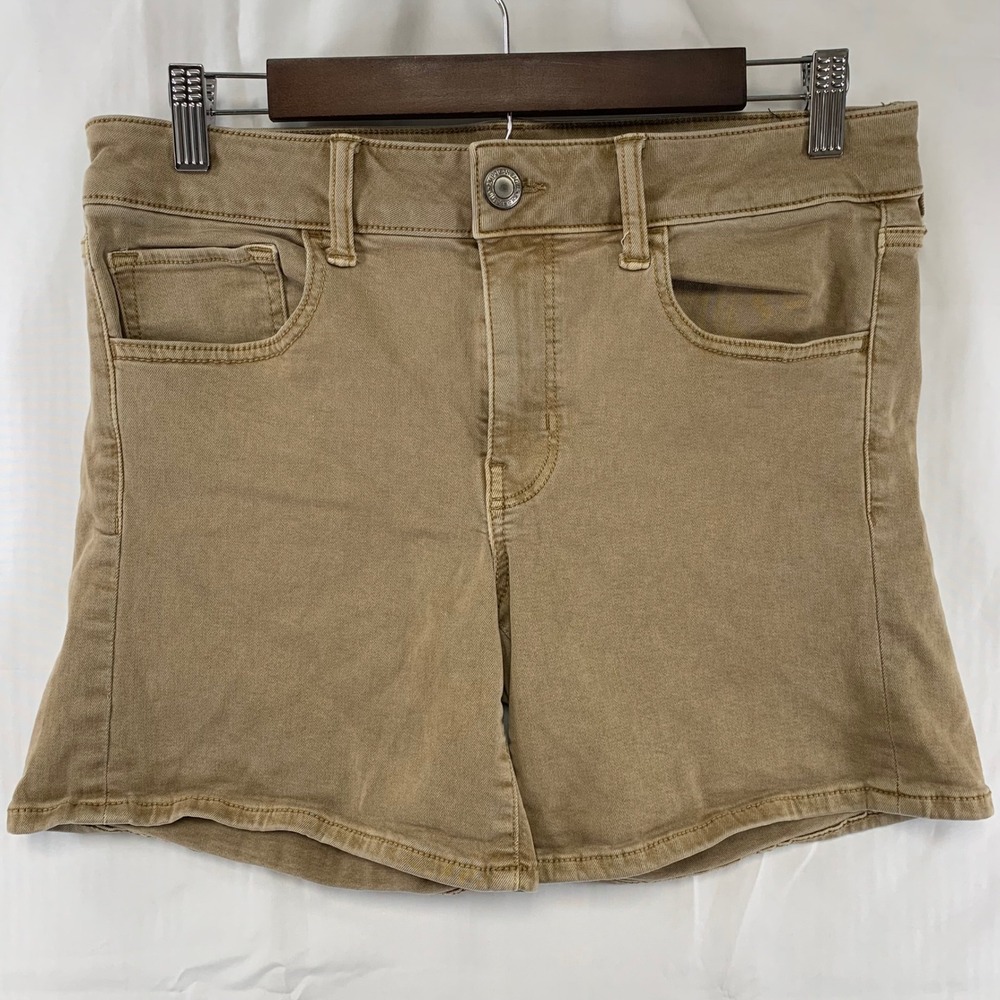 American Eagle Midi Shorts Womens‎ 12 Khaki Tan Super Stretch Denim